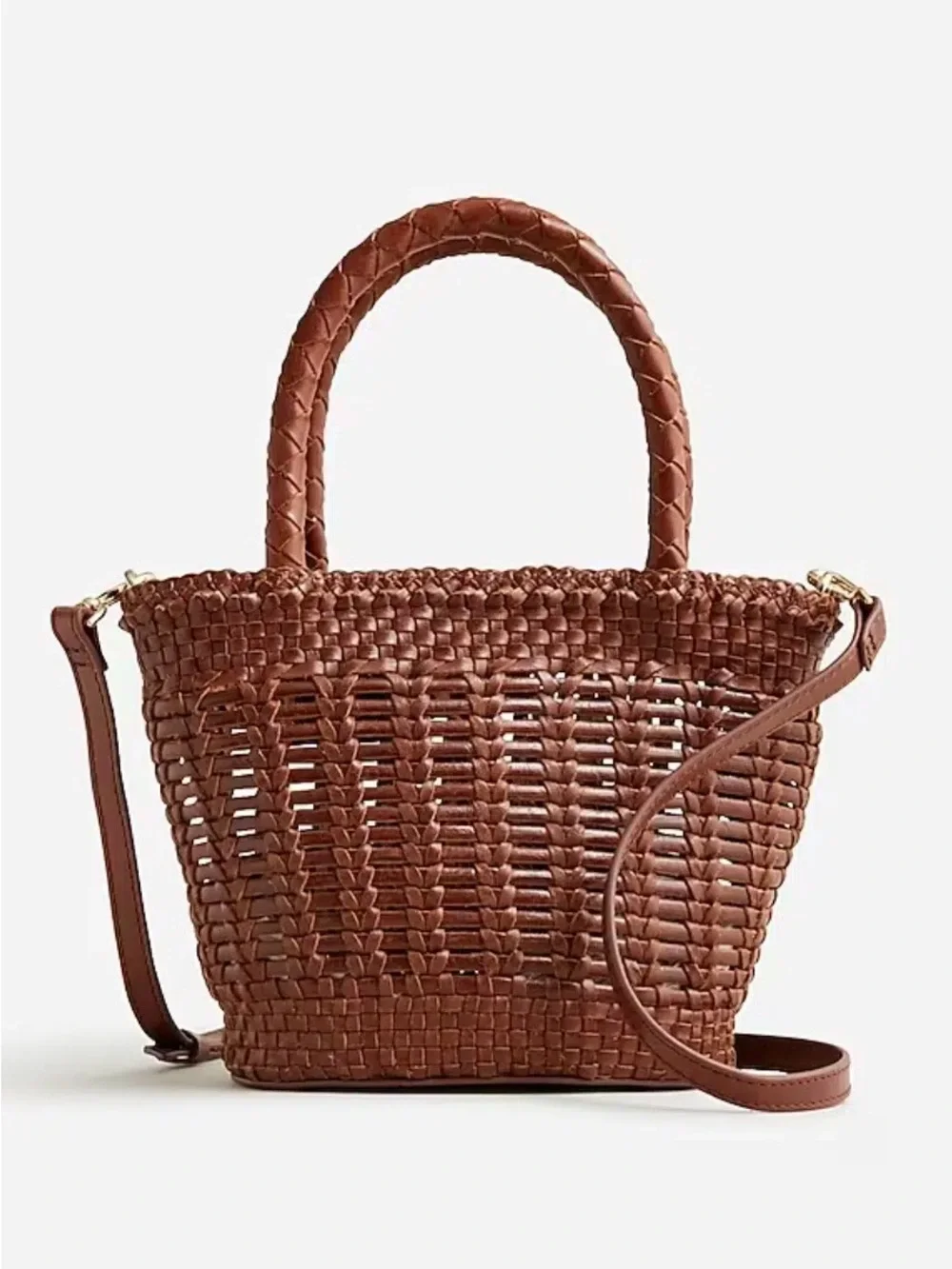 J. Crew Brown Woven Leather Tote with Detachable Strap